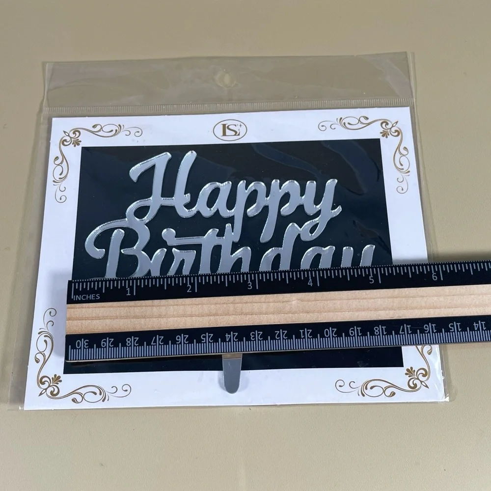 NWT Happy Birthday Cursive Acrylic Mirrored Cake Topper